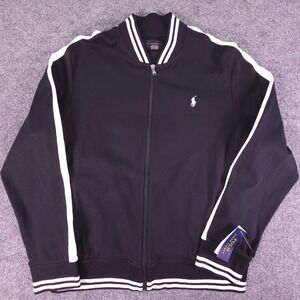 Men's Polo Ralph Lauren L Performance Track Jacket Black & White Trim Horse New